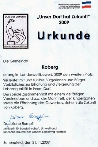 Urkunde Schönstes Dorf 2009